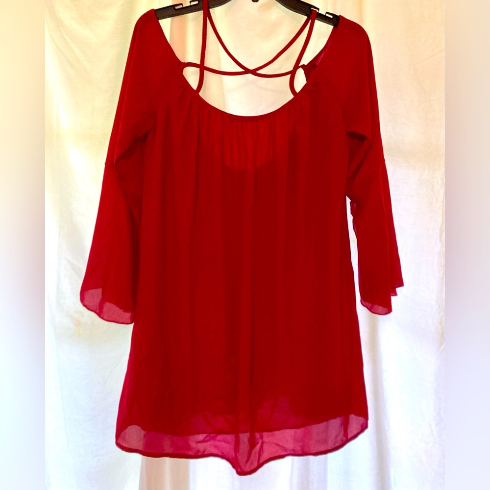 TOBI red bell sleeve mini dress .